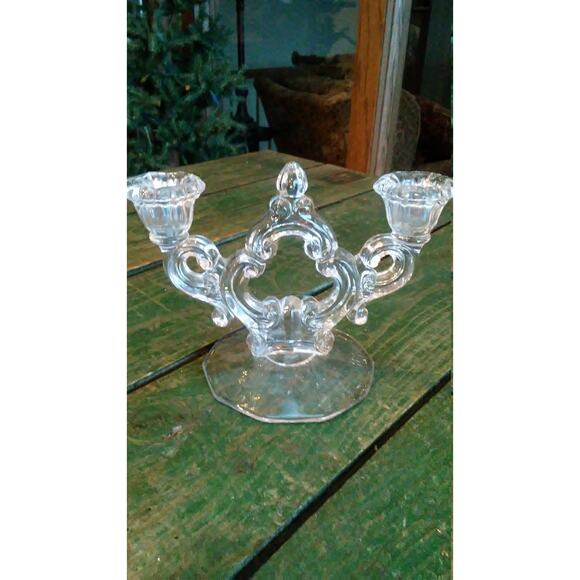 Vintage Crystal Candle Holder Double Stick Cambridge Glass Clear - Picture 3 of 3